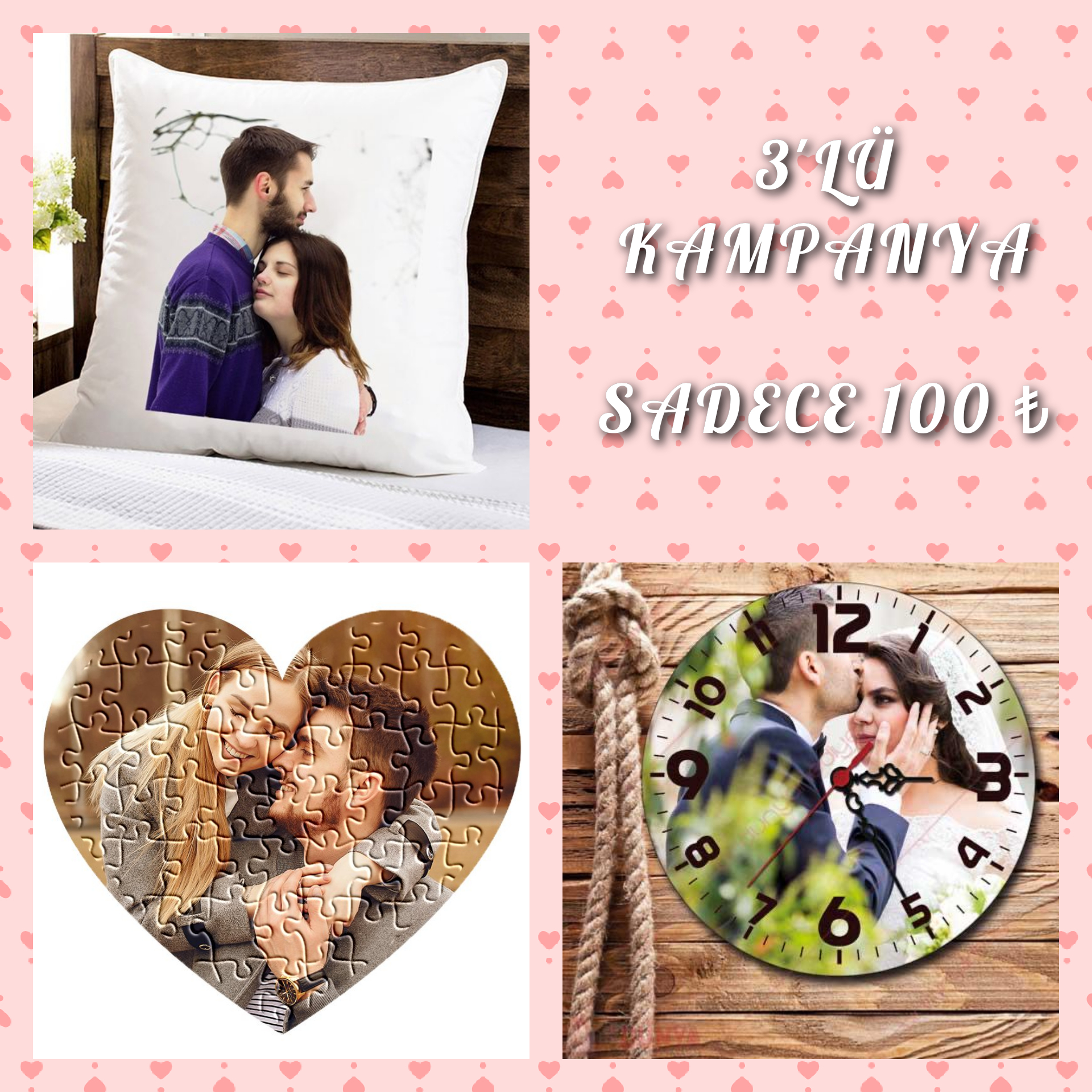 Duvar saati +Yastık+Puzzle 100₺
