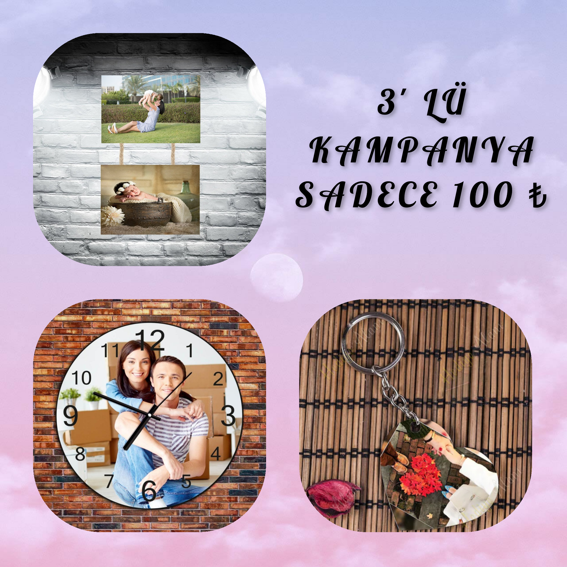İkili tablo+Duvar saati+Anahtarlık 100₺